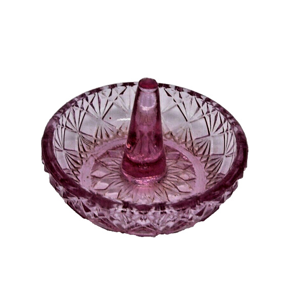 MCM Pink Iridescent Glass Ring Holder Vanity Trinket Dish Marked Fenton 8 VTG - Picture 1 of 2